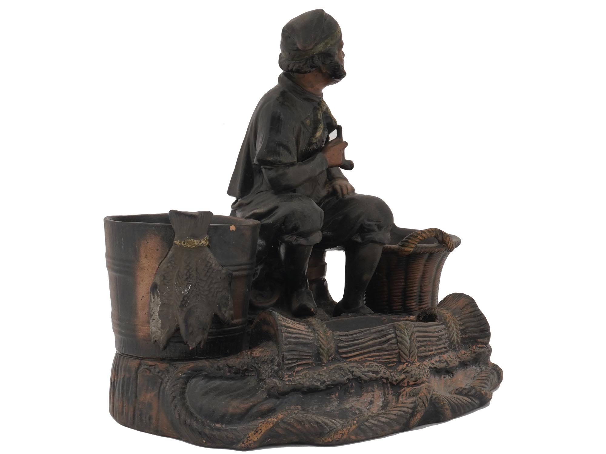 PAINTED CERAMIC DESK DECOR FIGURE OF A FISHERMAN PIC-1